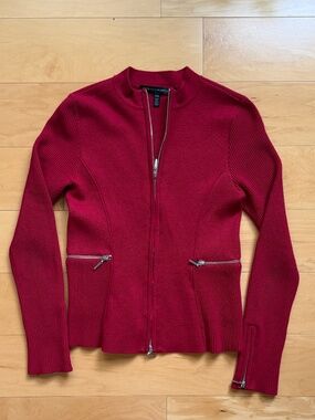 White House Black Market~Red Zippered Sweater, Zipper Pockets, Zipper Cuffs~XXS